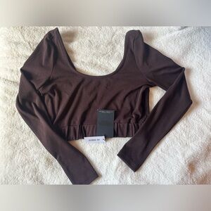Dark Brown Long Sleeve Crop Top